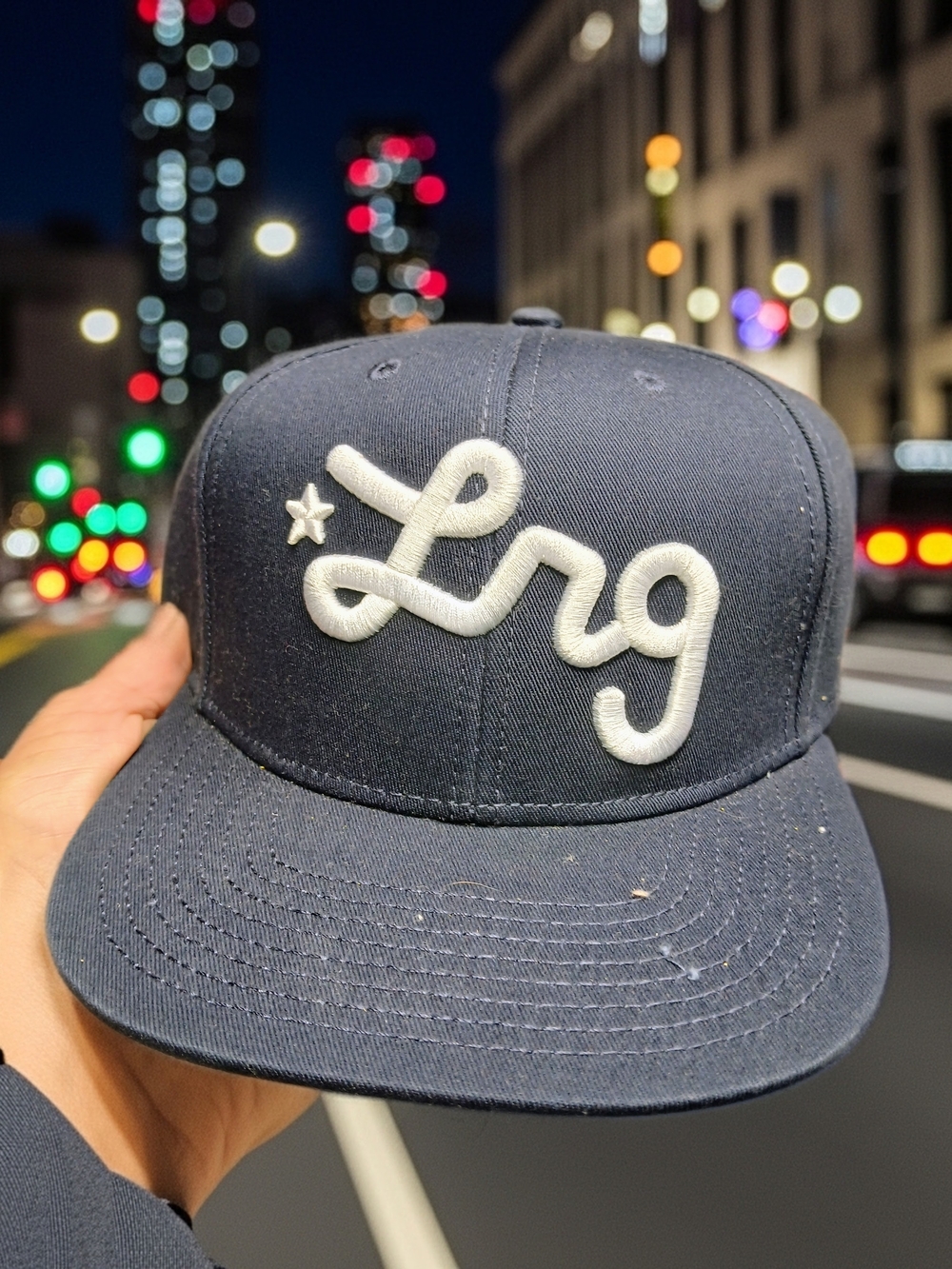 LRG Navy Blue Snapback with White Embroidered Script